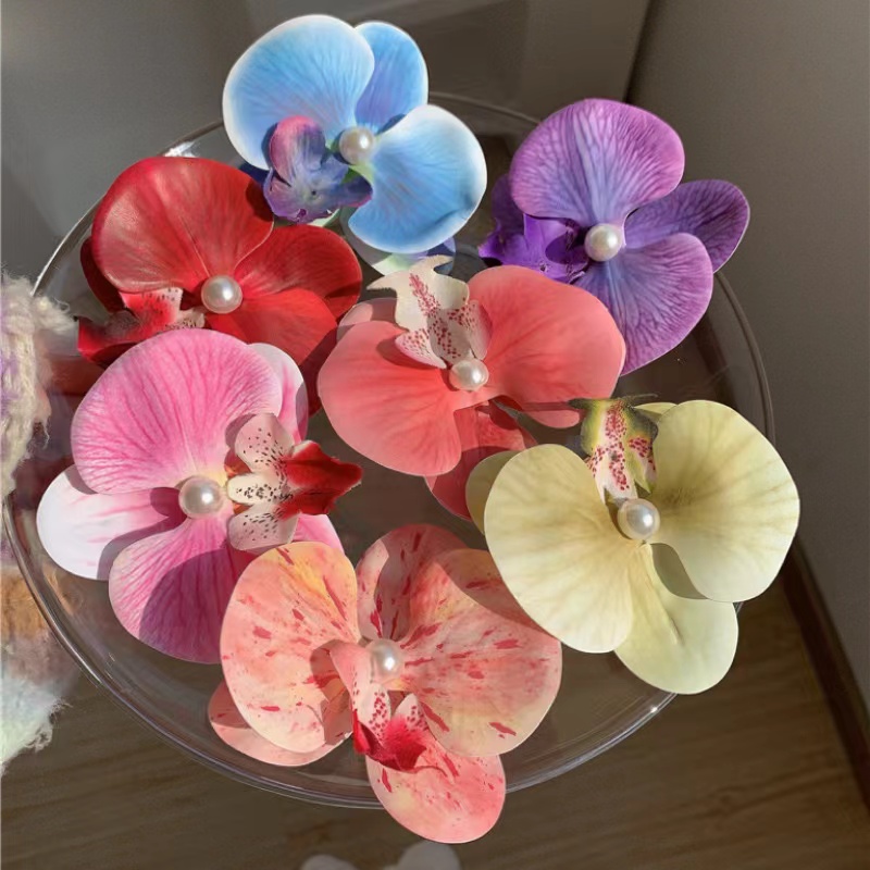 Artificial Phalaenopsis flower pearl clips duckbill clips