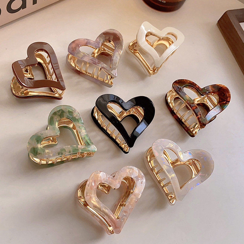 Fashion Heart Shaped Acetate Hair Claw Clip Solid Color Sweet Kid Accessories Luxury Love Smooth hair clips For Girl