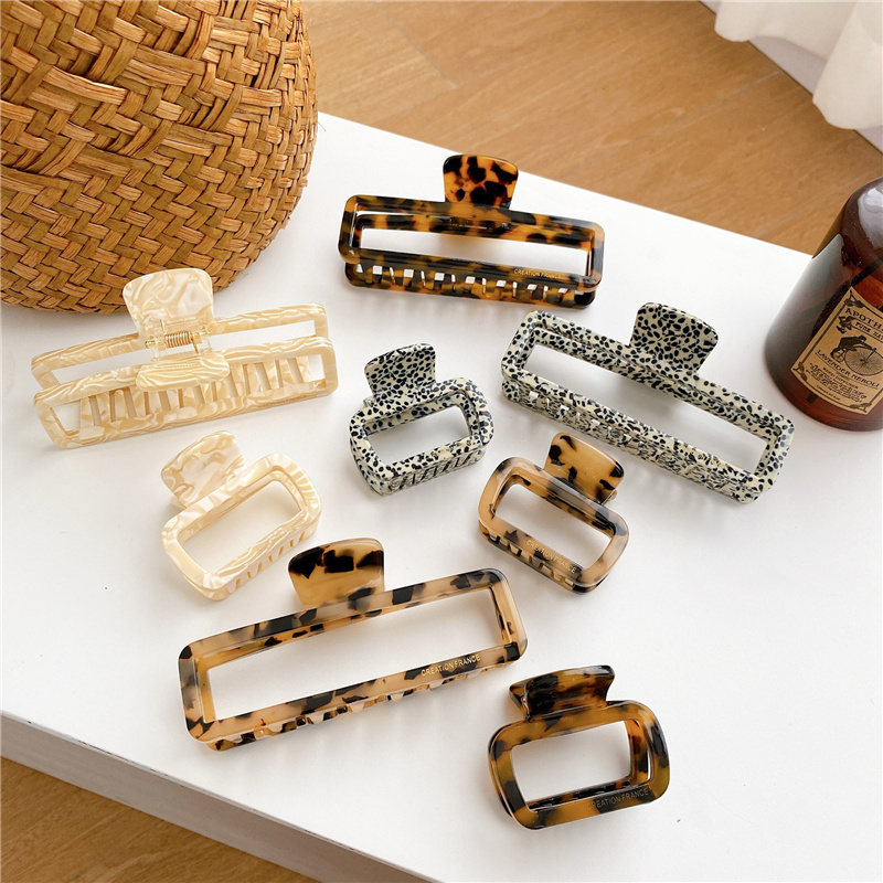 Hollow Rectangle Cellulose Acetate Girls Hair Claw Clips