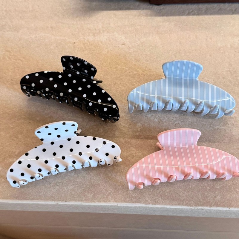 New French Fashion Retro Eco-Friendly Custom Logo Stripe Sweet Polka Dots Acetate Hair Claw Clips for Women's Girls Hair Accessories New French Fashion Retro Eco-Friendly Custom Logo Stripe Sweet Polka Dots Acetate Hair Claw Clips for Women's Girls Hair Accessories